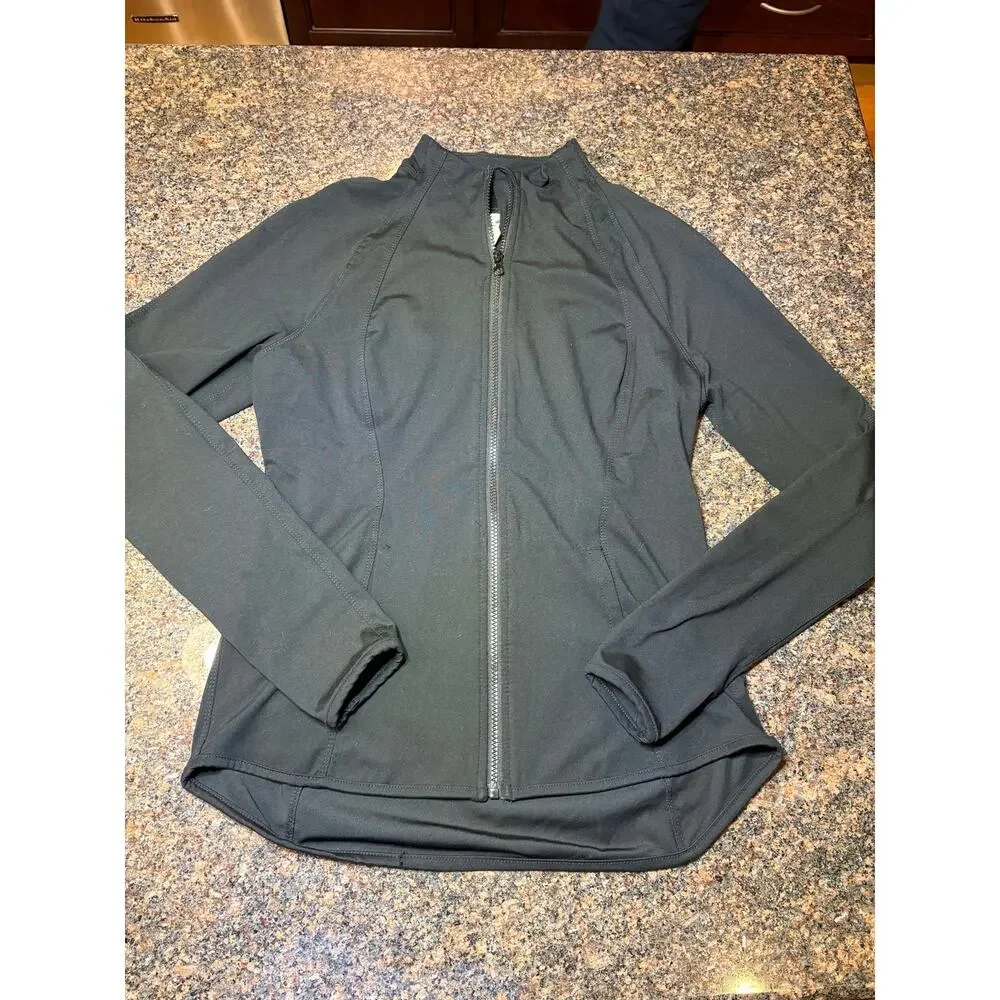 Yogalicious Black Womens Full Zip Jacket Pockets Thumb Holes Stretch Size L